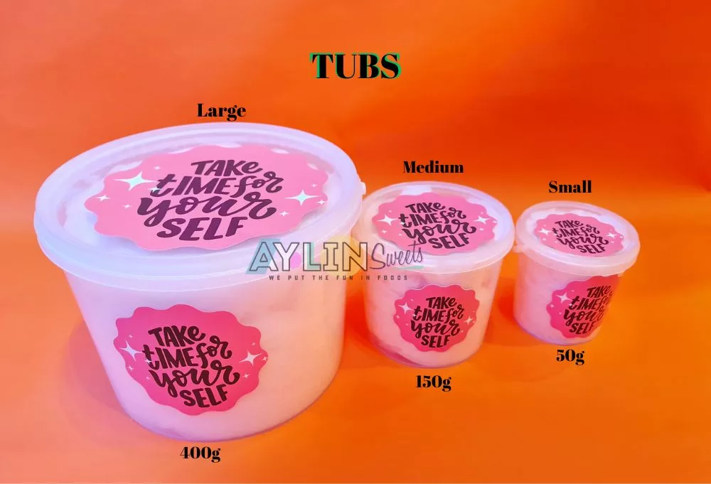 branded cotton candy bags and tubs