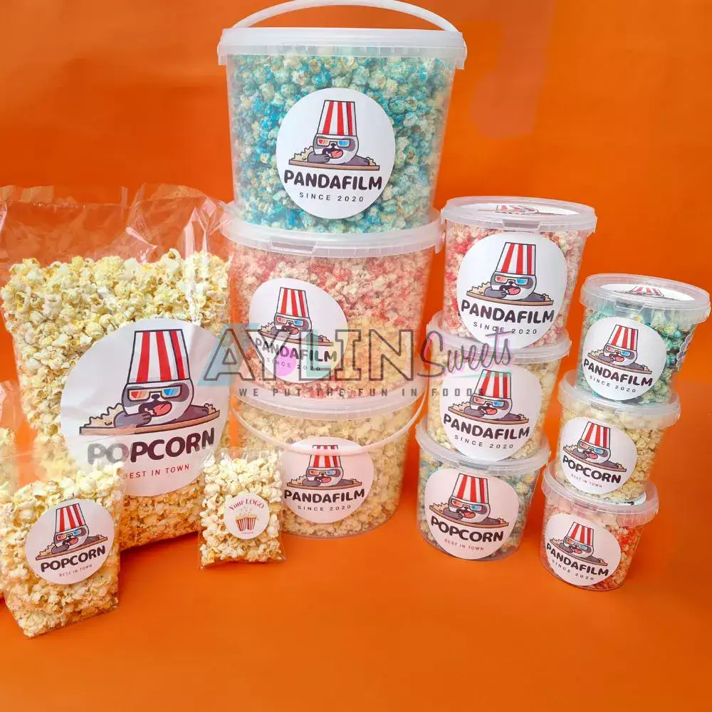 branded popcorn bucket with logo