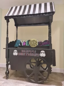 corporate events black wooden carts branded