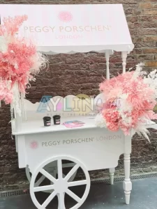 corporate events decorated wooden carts