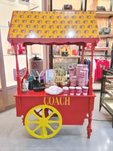 corportate events red wooden cart branded